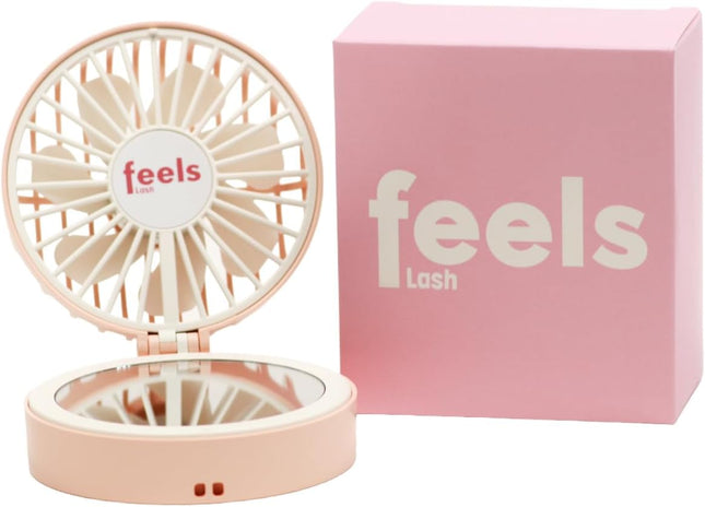 Compact Mini Fan Mirror Handheld Portable Usb Rechargeable Adjustable Speed Fan For Eyelash Extensions Makeup Travel Powder Pink