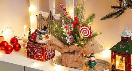 Mini Christmas Tree Set Small Christmas Tree Tabletop Christmas Tree Artificial Christmas Tree with Candy and Lights, Tabletop Small Xmas Tree for Holiday Indoor DIY Christmas Decor-Candy
