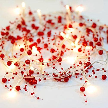 TURNMEON 10 Ft 30 LED Red Christmas Garland with Lights Timer Lighted Beaded Garland Christmas String Lights Battery Powered Xmas Garland Christmas Garland Decorations for Home Mantle Fireplace Table