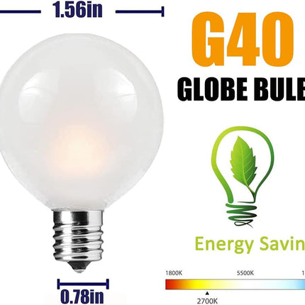 G40 Frosted Replacement Bulbs, 25 Pack 5 Watt G40 Replacement Light Bulbs for String Lights with 12/C7 Candelabra Base, G40 Incandescent Bulbs for Indoor Outdoor Decorative