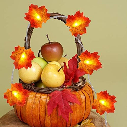 Coolrunner 2 Pack Maple Leaves String Light, Fall Garland Lights, Waterproof Battery Operated Maple Leaf LED String Light with 2 Modes for Home Indoor Outdoor Garden Party Decor Thanksgiving Christmas