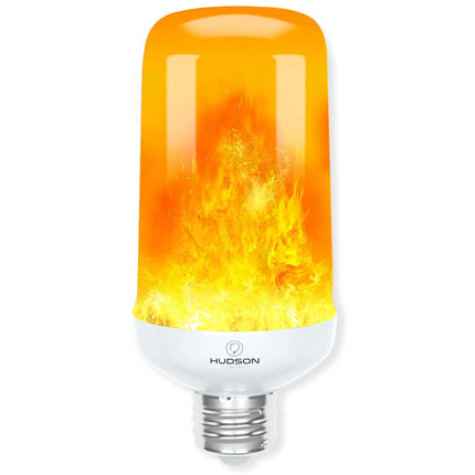 Hudson LED Halloween Lights - Flame Effect Light Bulbs with 4 Mode Upside Down Effect - 3W Flickering Flame Light Bulb E26/E27 Base (1 Pack) - Orange Fire Light Flame Bulb for Indoor/Outdoor/Home