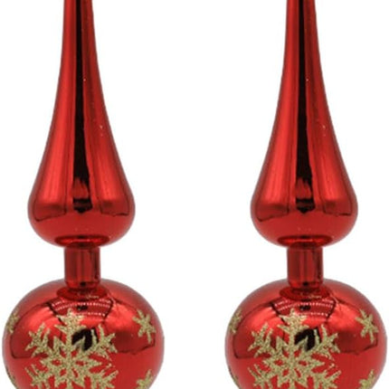 LOGOFUN 2Pcs Christmas Tree Topper Glass Spherical Treetop Hand Painted Tree Ornament Xmas Party Decorations (Red)
