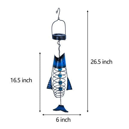 Outdoor Lights for Patio Garden Decor - Metal Solar Fish Hanging Decoration - Solar Lamp Decorative Yard Art - Pretty Nice Lantern for Man Woman Holiday Ideas Waterproof Warm LED Lighting