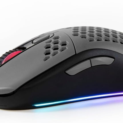 Arozzi Favo Ultra Lightweight Customizable RGB Gaming Mouse with Honeycomb Pattern Pixart 3389 Sensor and Omron 20M Switches - Grey