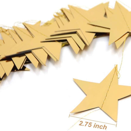Gold Star Garland Banner Decorations - 156 Feet Bright Gold Paper Garland Hanging Decorations, Glitter Gold Star Bunting Banner for Wedding, Birthday, Holiday, Christmas Party