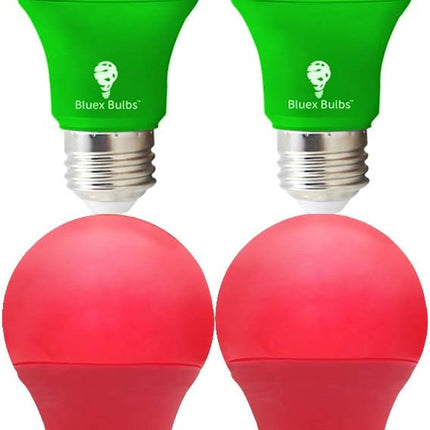 4 Pack LED Red and Green Light Bulbs - 120V E26 Base 9 Watt (60-watt Replacement) - Red and Green Bulbs for Party Decoration, Porch, Home Lighting, Christmas 4 Pack
