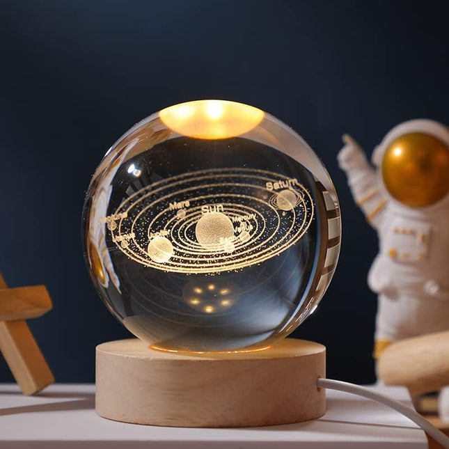 3D Galaxy Crystal Ball Night Light for Kids with Colorful LED Light Base, Color Changing Light with Remote as a Birthday for Teens Boys and Girls, Solar System Model
