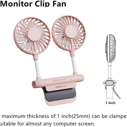 Monitor Fan, Thrrly Desktop Fan With 2 Fan Heads, 3 Speeds 360° Rotatable Office Desk Fan Usb Powered Cooling Fan With Sturdy