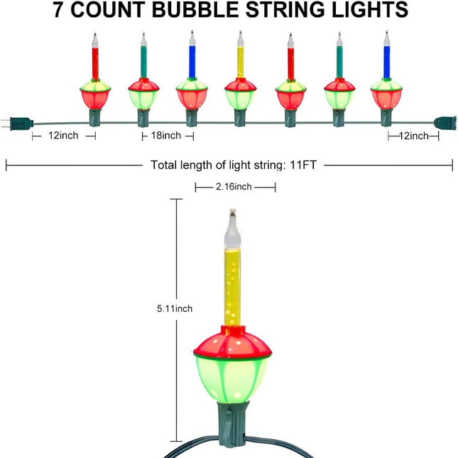 Multicolor Christmas Bubble Lights Set, 11Ft Vintage Outdoor Christmas String Lights with 8 Multicolor Bubble Lights (1 Spare), C7/E12 Base, UL Listed for Christmas Tree Holiday House Lighting Decor