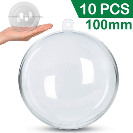 10 Pack 3.94'' Clear Plastic Fillable Ornaments for Crafts, Clear Christmas Ball Ornaments Set for Tree Holiday Wedding Party