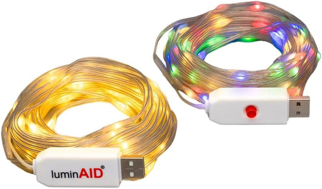 LuminAID LED String Lights - 2-Pack of 32ft USB Lights with 100 LED Bulbs per Strand - Warm White and Multicolor with 8 Modes - Perfect for Camping, Backyard, Patio, Indoor, Christmas, Power Outages
