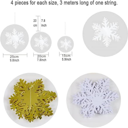 24 Pcs 3D Gold Hanging Snowflake Decorations Christmas Gold Hanging Snowflake Ornaments Glittery Snowflakes Garland Banner for Christmas Winter Wonderland Holiday Year Home Party Supplies (Gold)