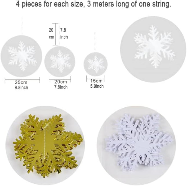 24 Pcs 3D Gold Hanging Snowflake Decorations Christmas Gold Hanging Snowflake Ornaments Glittery Snowflakes Garland Banner for Christmas Winter Wonderland Holiday Year Home Party Supplies (Gold)