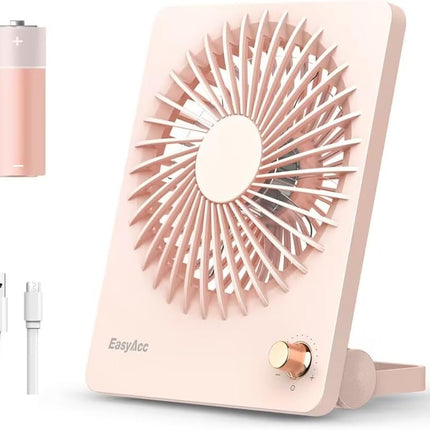 Easyacc Portable Desk Fan Desktop Fan, 3350 Battery Operated Fan 6Inch Foldable Travel Fan UltraQuiet StepLess Speed Control