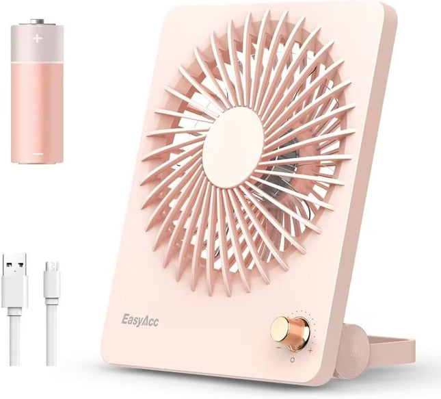 Easyacc Portable Desk Fan Desktop Fan, 3350 Battery Operated Fan 6Inch Foldable Travel Fan UltraQuiet StepLess Speed Control