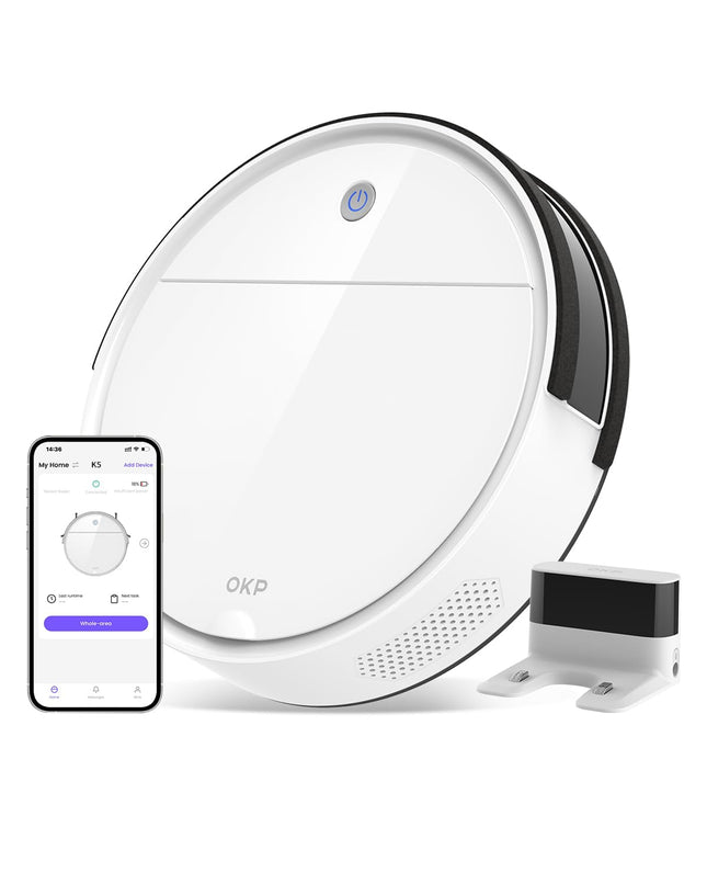 Okp Robot Vacuum Cleaner, Tangle, Super Thin, Low Noise, Powerful Suction, Cleaning Schedules, Selfcharging, Robotic Vacuums With Wifiappalexa Control, Ideal For Pet Hair Carpets Hard Floors