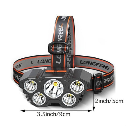 DPM Brightest Powerful 5 LED Headlamp Rechargeable Headlamps Waterproof Headlights Head Torch Outdoor Camping Running Lighting
