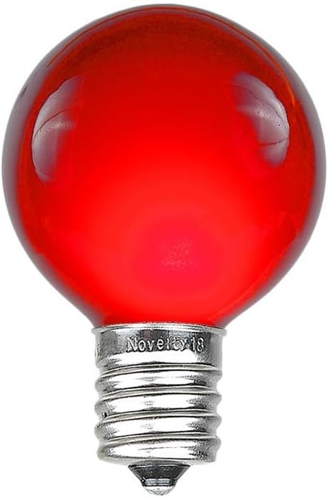Novelty Lights Incandescent G30 Globe Replacement Bulbs - Outdoor Individual Bulbs For Events, Holiday Parties, Patios, And More - C7/E12 Candelabra Base, 5 Watt Lights (Red, 25 Pack)