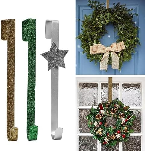 Aovdy 3 Pack Christmas Wreath-Hangers for Front Door Christmas Decorations for Door Inside Outside Door Hooks Christmas Decor (Traditional)