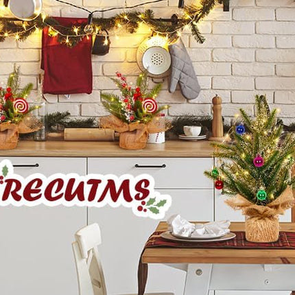 Mini Christmas Tree Set Small Christmas Tree Tabletop Christmas Tree Artificial Christmas Tree with Candy and Lights, Tabletop Small Xmas Tree for Holiday Indoor DIY Christmas Decor-Candy