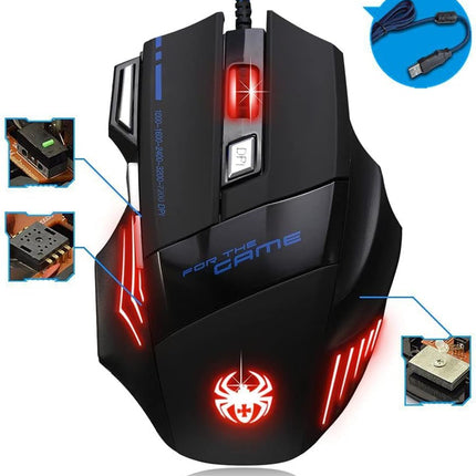 Zelotes Ergonomic 7200 DPI LED Optical Wired Gaming Mouse Mice 7 Buttons Compatible Mac Pro Gamer PC Laptop Desktop Notebook-Black Black(T80)