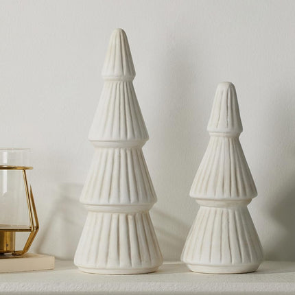 Christmas Decorations, Ceramic Christmas Tree, Small Farmhouse Christmas Decor Trees for Table Top, Mantle, Set of 2 (9.5" H + 7.5" H)