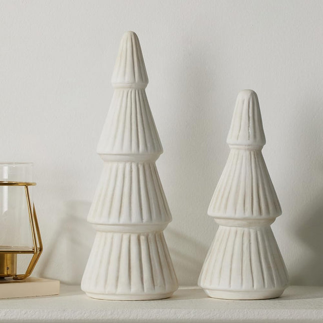 Christmas Decorations, Ceramic Christmas Tree, Small Farmhouse Christmas Decor Trees for Table Top, Mantle, Set of 2 (9.5" H + 7.5" H)