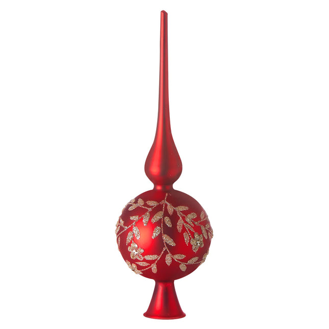 Glass Spherical Christmas Tree Topper Ornaments with Carved Flowers Holiday Indoor Suitable for Home Party Decoration, 9.8inches