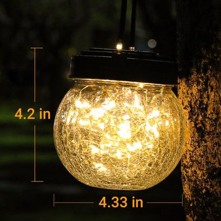 Solar Lantern Solar Lights Outdoor Waterproof 6-Pack, Solar Powered Hanging Lights Cracked Glass Hanging Globes for Christmas Decoration, Shepherd Hook, Garden Tree Ornaments