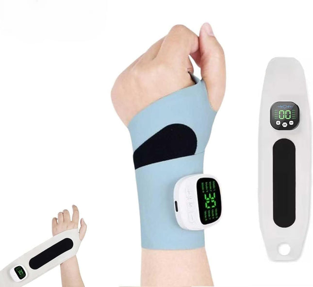Aocesk Wrist Massager with Heat, Cordless Electric Hand Wrap with 10 Modes & 29 Intensity Levels, Ergonomic 360° Support for Joint Discomfort & Typing Fatigue (Blue)