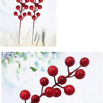 40pcs Red Berry Stems for Christmas Tree Decoration Artificial Holly, Easy to Bend, Durable - Large Red Berries Stems for Festive Decorations