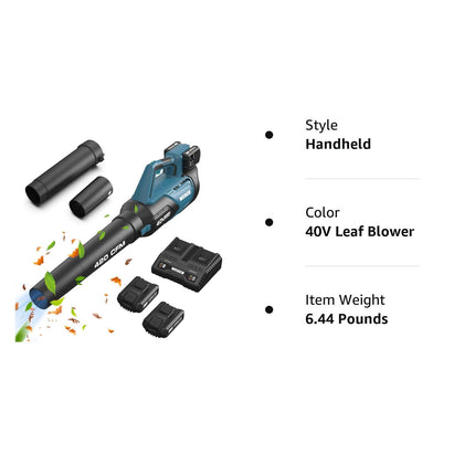 Leaf Blower，WESCO 40V Max Cordless Leaf Blower with Battery and Charger, 420 CFM, 2Pcs 2.0Ah Li-ion Battery Electric Leaf Air Blower,Charger,Handheld Sweeper for Blowing Leaves,Dust,Debris,Snow Blower