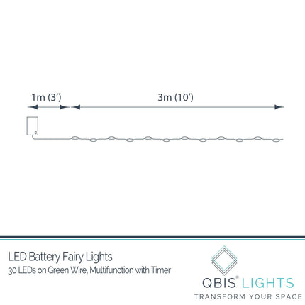 30 LED Battery Operated Christmas Lights, Outdoor Warm White Christmas Lights, Battery Powered String Lights with Timer, Waterproof Fairy Lights, Green Wire, Indoor/Outdoor Christmas Decorations