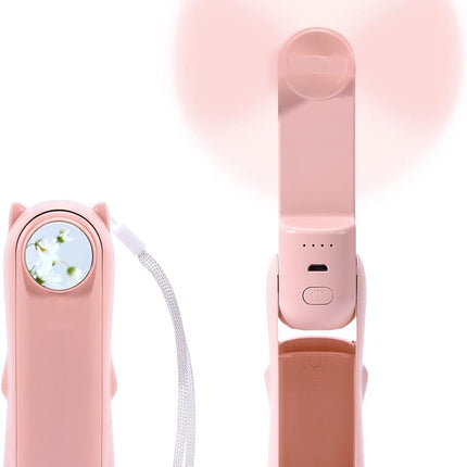 Personal Fan Handheld Mini Fan, 3 In 1 Hand Fan Foldable, Portable Fan Usb Rechargeable Small Pocket Fan Make Up Fan, 2500Mah