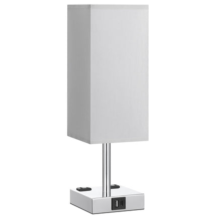 Bedside Table Lamp Touch Control, with USB C+A Charging Ports & Dual AC Outlets, 3-Way Nightstand Lamp for Bedroom with LampShade Living Room Office(LED Dimmable Bulb Included)
