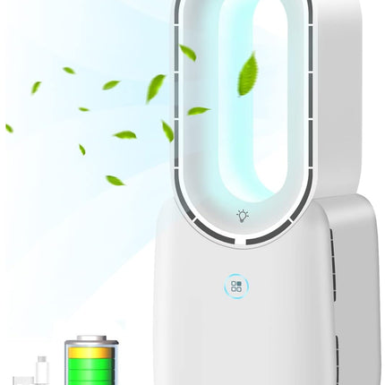 Misby Desk Fan, Portable Bladeless Fan 11.8 Inch Personal Cooling Fan With 4 Speeds, Leafless 5 Colors Led Lights Touch Control