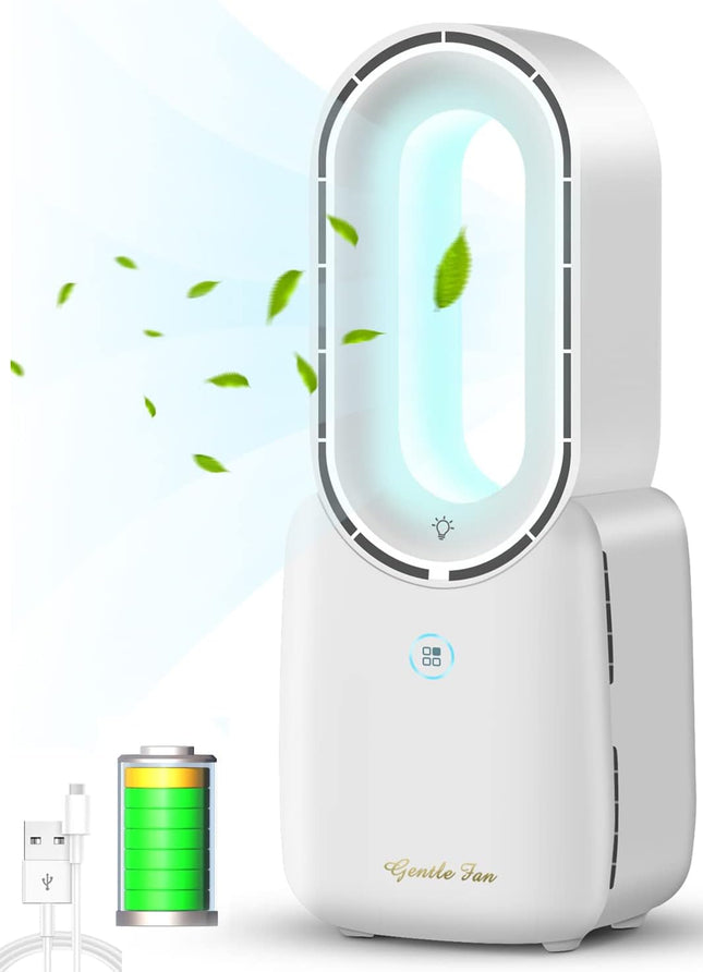 Misby Desk Fan, Portable Bladeless Fan 11.8 Inch Personal Cooling Fan With 4 Speeds, Leafless 5 Colors Led Lights Touch Control