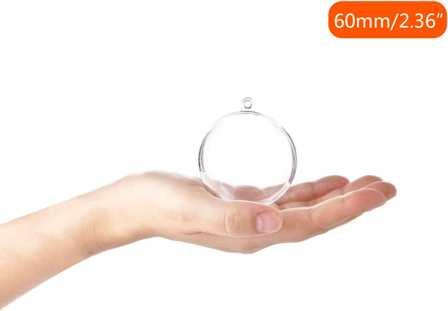 20Pcs Christmas Ball Ornaments 2.36"/60mm Fillable Clear Plastic Ornaments Balls DIY Christmas Tree Decoration Baubles Decorative Hanging Ornaments for Xmas Tree Holiday Wreath Garland Decor (2.36”)