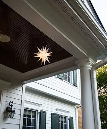 Elf Logic 12" Bright White LED Moravian Star Tree Topper - Hanging Outdoor/Indoor Christmas Tree Star Topper Light - Use as Holiday Decoration, Porch Light, Wedding and Ballroom Venue Decor