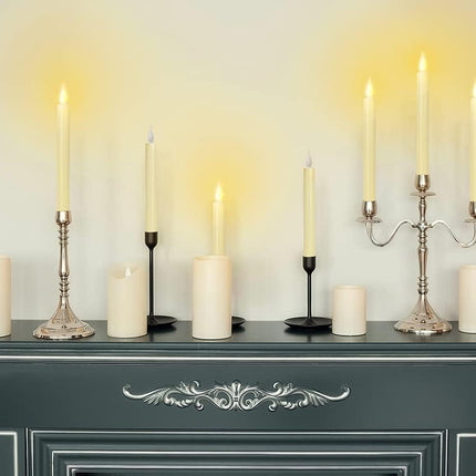 Window Candles Flickering Battery Operated with Remote and Timer, 9 Pack Electric Flameless Taper Candles with Magnetic Base for Christmas Halloween Dinner Wedding Party Decoration