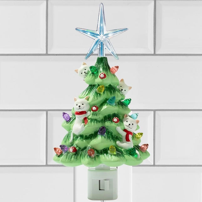 iHeartCats Christmas Tree Cat Night Light -Nostalgic, Hand Crafted Christmas Tree, Kitchen, Family Room, Bathroom