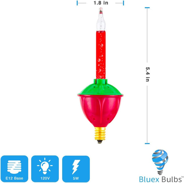 4 Pack Replacement Bubble Lights Bulbs Red Green Yellow Orange Bubble Lights for Christmas Tree Fluid Light C7/E12 Candelabra Base Christmas Light Bulbs