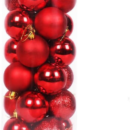 24Pcs Christmas Balls Ornaments Christmas Decorations 24 Pieces Balls Tree Ornaments Decorative Ball Hanging Decorations (Red, 1.57inch)