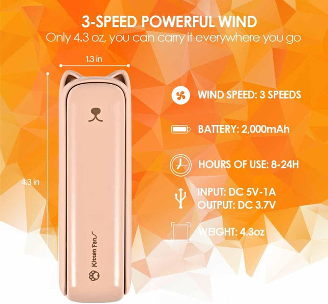 Handheld Fan, 3 In 1 Portable Personal Fans With Power BankFlashlight, Mini Foldable Pocket Desk Fan, Usb Rechargeable Battery
