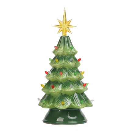 man House Studio Prelit Ceramic Christmas Tree Decorations - Artificial Christmas Tree with 33 Multicolor Lights 9.5H inches Merry Timer Function LED Light Up by Battery Tree Topper