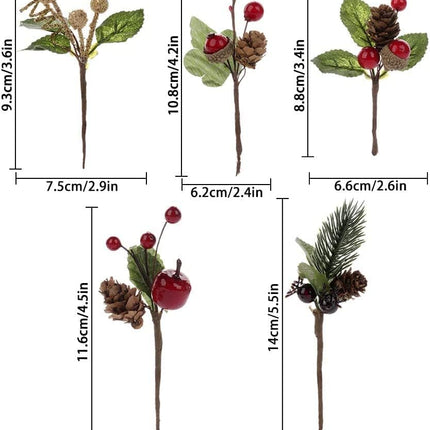 20 Pcs Artificial Pine Picks Mini Simulation Red Berries Branches Flower Ornaments for Christmas, Thanksgiving Fall Decorations, Autumn Decor,Crafting and Displaying