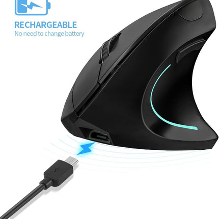 Vertical Mouse, Right Handed 2.4GHz Wireless Ergonomic Rechargeable Vertical Mouse with 4 Adjustable DPI 800/1200/1600/2400, 6 Buttons,Compatible with PC, Desktop,Mac (Black)…