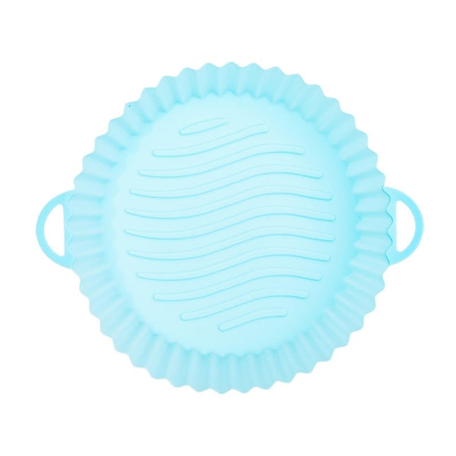 1 Pack Silicone Air Fryer Basket Oven Mold Baking Pan Pizza Fryer Basket Round Square Reusable Pot Holder Accessories(RoundLightBlue)