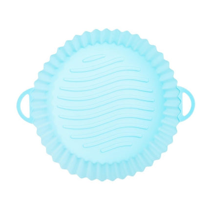 1 Pack Silicone Air Fryer Basket Oven Mold Baking Pan Pizza Fryer Basket Round Square Reusable Pot Holder Accessories(RoundLightBlue)